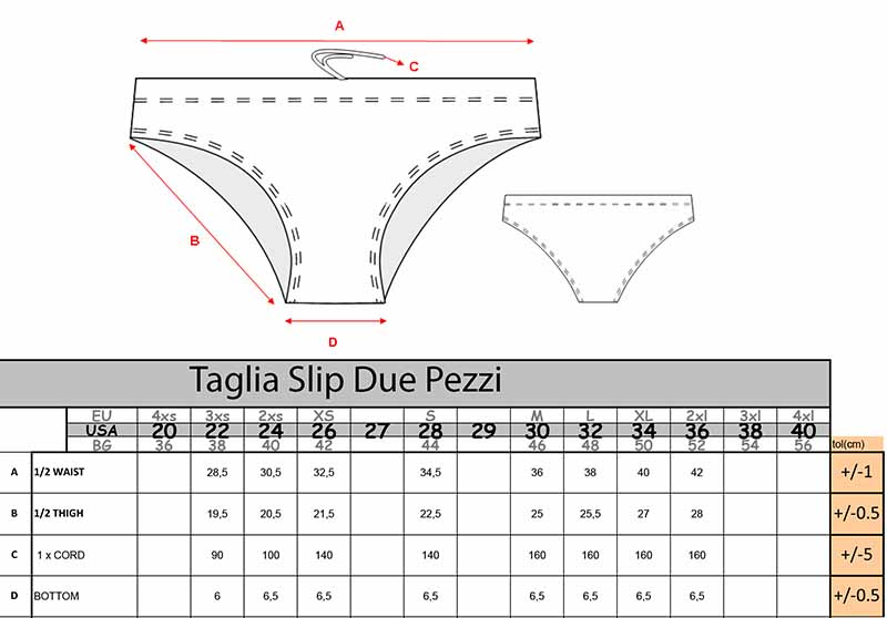 taglia bikini sotto